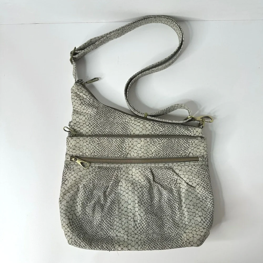 Travelon Snakeskin Print Crossbody Bag Anti-Theft RFID Shielded Gray Adjustable